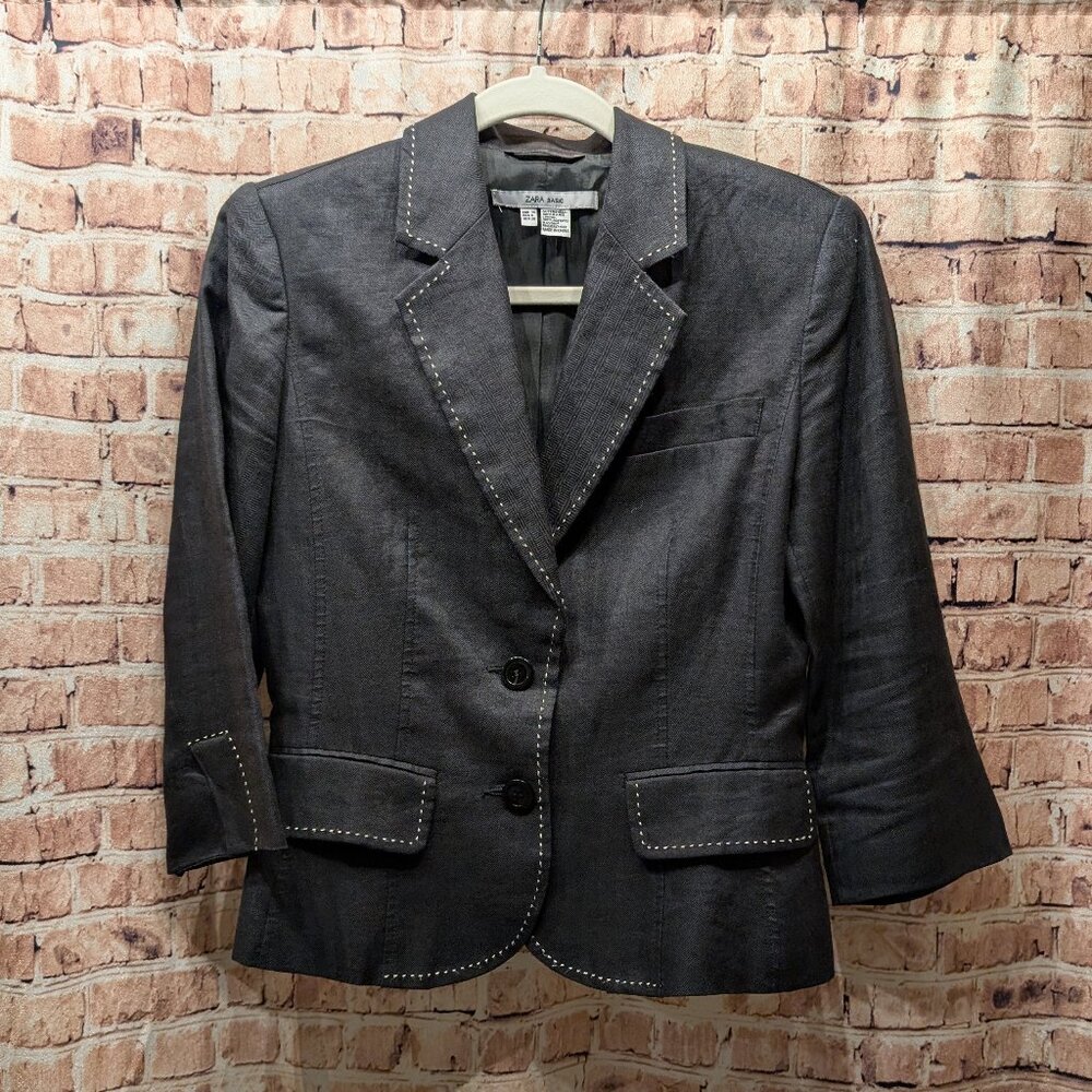 Zara Basics Blazer Black 100% Ramie Size 6
